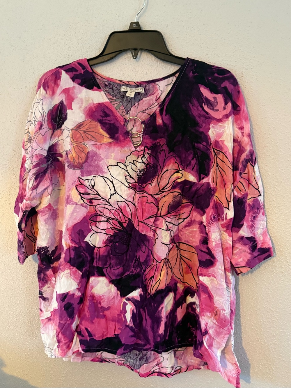 Dana Buchman Pink & Purple Floral V-Neck Tunic
